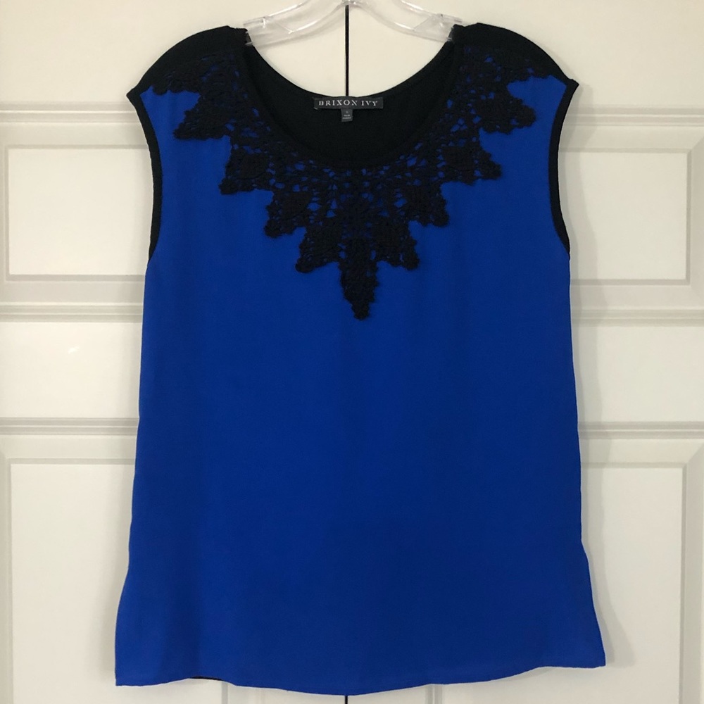 Brixon Ivy Sleeveless Blue & Black Blouse, Size Small